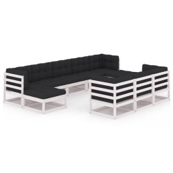vidaXL Set de muebles de jardín 10 pzas con cojines madera pino blanco