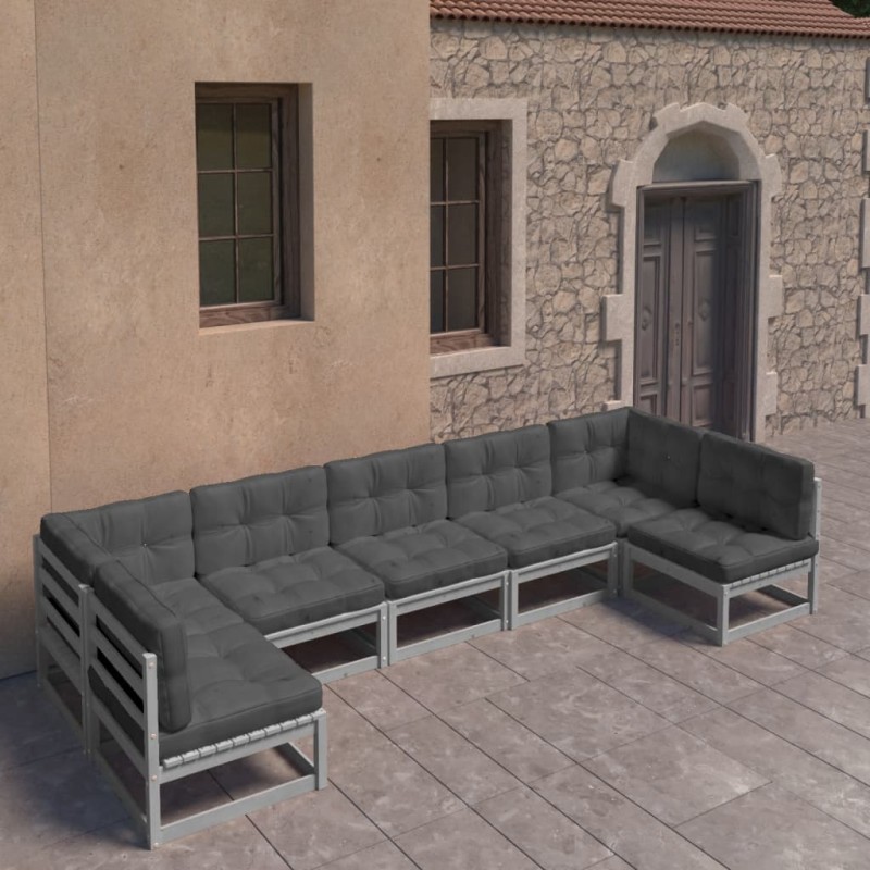 vidaXL Set de muebles de jardín 7 pzas con cojines madera pino gris vidaXL Set de muebles de jardín 7 pzas con cojines madera pino gris