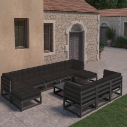vidaXL Set de muebles de jardín 10 pzas con cojines madera pino negro