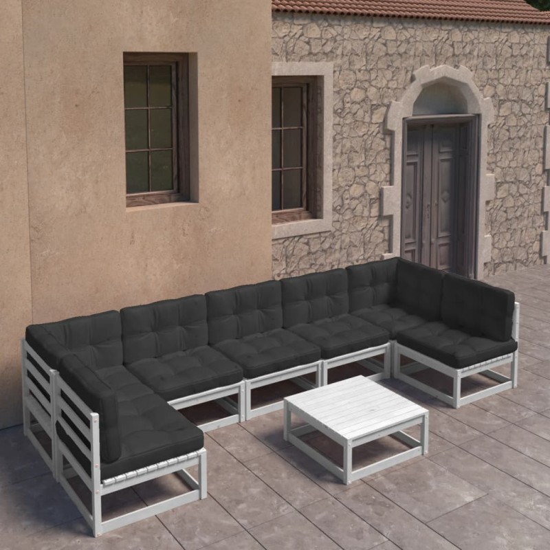vidaXL Set muebles jardín con cojines 8 pzas madera maciza pino blanco vidaXL Set muebles jardín con cojines 8 pzas madera maciza pino blanco