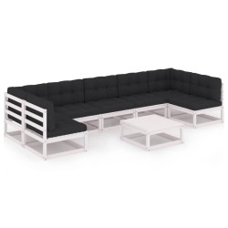 vidaXL Set muebles jardín con cojines 8 pzas madera maciza pino blanco