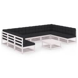 vidaXL Set de muebles de jardín 10 pzas con cojines madera pino blanco