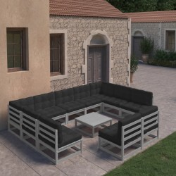 vidaXL Set de muebles de jardín 10 pzas con cojines madera pino gris