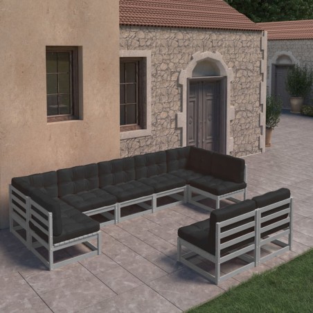 vidaXL Set de muebles de jardín 9 pzas con cojines madera pino gris