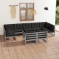 vidaXL Set de muebles de jardín 9 pzas con cojines madera pino gris vidaXL Set de muebles de jardín 9 pzas con cojines madera pino gris