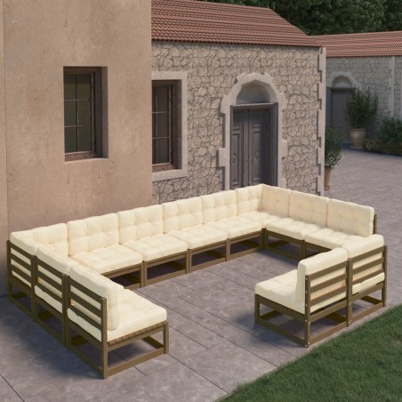 vidaXL Set de muebles de jardín 12 pzs cojines madera pino marrón miel