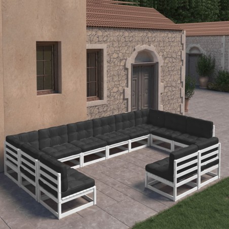 vidaXL Set de muebles de jardín 12 pzas con cojines madera pino blanco