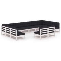 vidaXL Set de muebles de jardín 12 pzas con cojines madera pino blanco