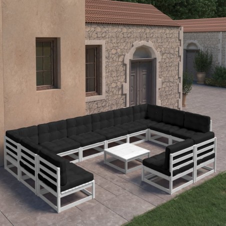vidaXL Set de muebles de jardín 13pzas con cojines madera pino blanco