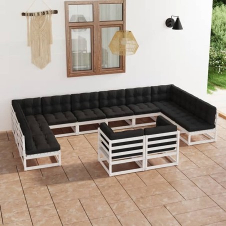 vidaXL Set de muebles de jardín 12 pzas con cojines madera pino blanco