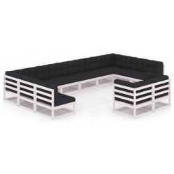 vidaXL Set de muebles de jardín 12 pzas con cojines madera pino blanco
