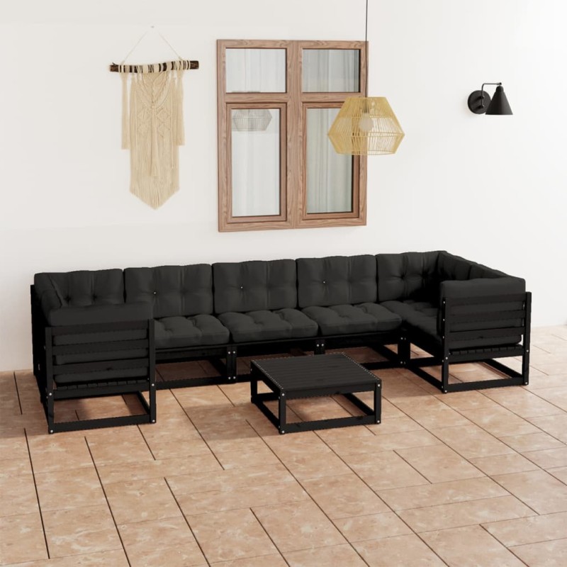 vidaXL Set de muebles de jardín 8 pzas con cojines madera pino negro vidaXL Set de muebles de jardín 8 pzas con cojines madera pino negro