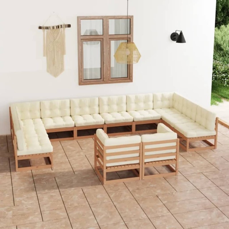 vidaXL Set de muebles de jardín 12 pzs cojines madera pino marrón miel