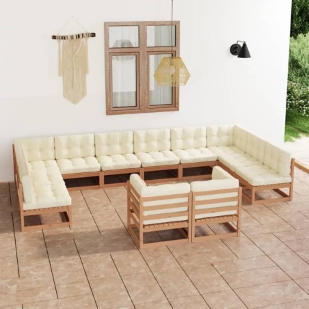 vidaXL Set de muebles de jardín 12 pzs cojines madera pino marrón miel