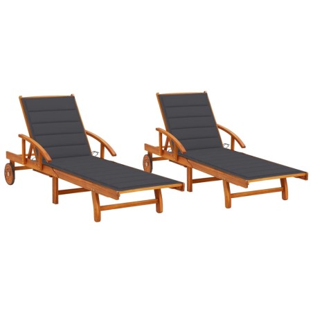 vidaXL Tumbonas con cojines 2 unidades madera maciza de acacia 