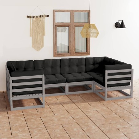vidaXL Juego de muebles de jardín 6 pzas y cojines madera maciza pino