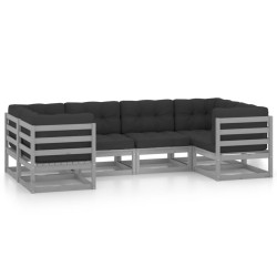 vidaXL Juego de muebles de jardín 6 pzas y cojines madera maciza pino