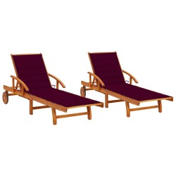 vidaXL Tumbonas con cojines 2 unidades madera maciza de acacia 