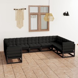 vidaXL Set de muebles de jardín 9 pzas con cojines madera pino negro