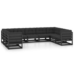 vidaXL Set de muebles de jardín 9 pzas con cojines madera pino negro