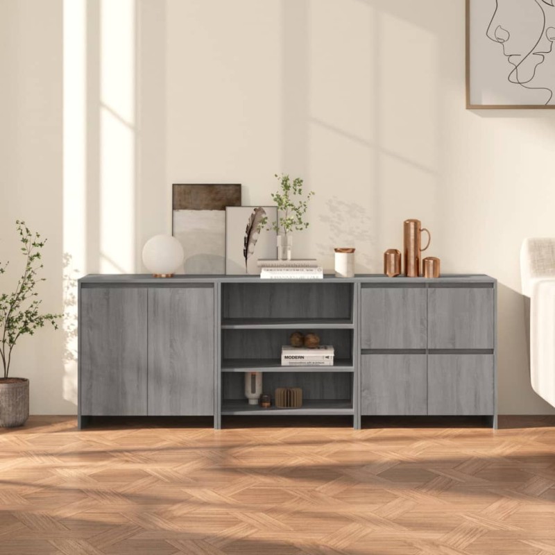 vidaXL Aparador de 3 piezas madera manufacturada gris Sonoma vidaXL Aparador de 3 piezas madera manufacturada gris Sonoma