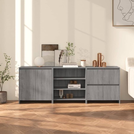 vidaXL Aparador de 3 piezas madera manufacturada gris Sonoma