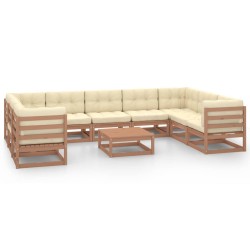vidaXL Muebles de jardín 10 pzas y cojines marrón miel madera de pino