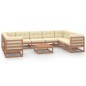 vidaXL Muebles de jardín 10 pzas y cojines marrón miel madera de pino vidaXL Muebles de jardín 10 pzas y cojines marrón miel madera de pino