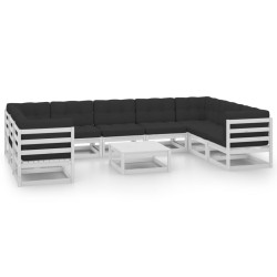 vidaXL Muebles de jardín 10 piezas con cojines blanco madera de pino