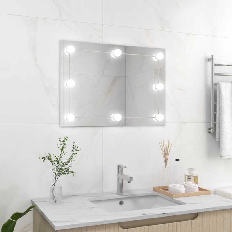 vidaXL Espejo de pared sin marco con luces LED rectangular de vidrio vidaXL Espejo de pared sin marco con luces LED rectangular de vidrio