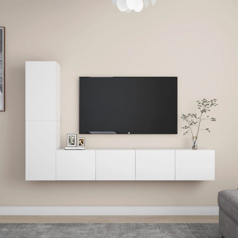 vidaXL Set de muebles de salón TV 4 piezas madera de ingeniería blanco vidaXL Set de muebles de salón TV 4 piezas madera de ingeniería blanco
