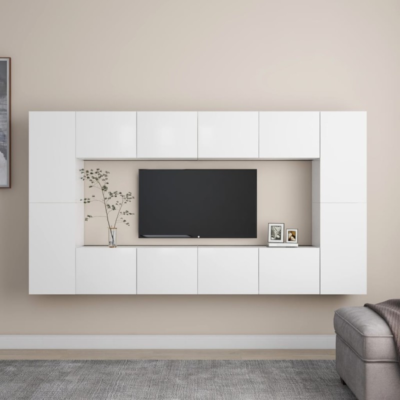 vidaXL Set de muebles de salón TV 8 piezas madera de ingeniería blanco vidaXL Set de muebles de salón TV 8 piezas madera de ingeniería blanco