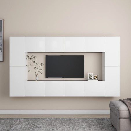 vidaXL Set de muebles de salón TV 8 piezas madera de ingeniería blanco