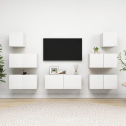 vidaXL Set de muebles de salón TV 7 piezas madera de ingeniería blanco