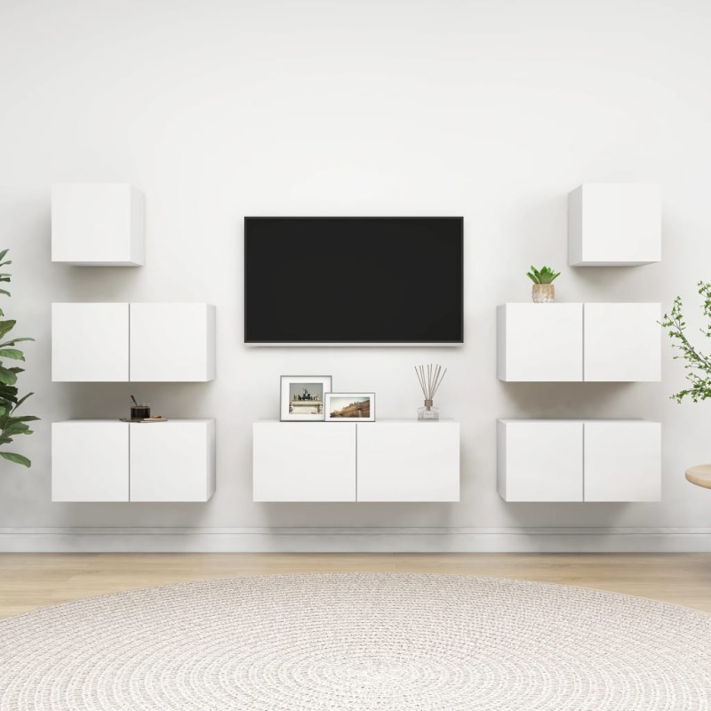 vidaXL Set de muebles de salón TV 7 piezas madera de ingeniería blanco