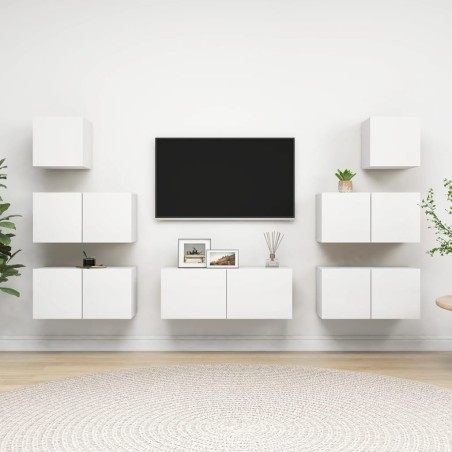 vidaXL Set de muebles de salón TV 7 piezas madera de ingeniería blanco