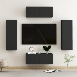 vidaXL Set de muebles de salón TV 4 pzas madera de ingeniería negro