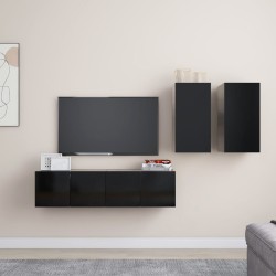 vidaXL Set de muebles de salón TV 4 piezas madera de ingeniería negro