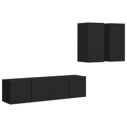 vidaXL Set de muebles de salón TV 4 piezas madera de ingeniería negro