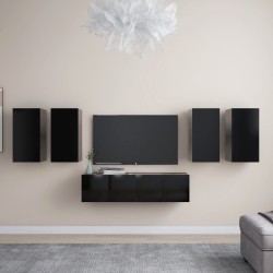 vidaXL Set de muebles de salón TV 6 piezas madera de ingeniería negro