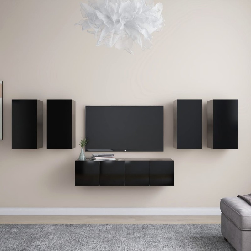 vidaXL Set de muebles de salón TV 6 piezas madera de ingeniería negro vidaXL Set de muebles de salón TV 6 piezas madera de ingeniería negro