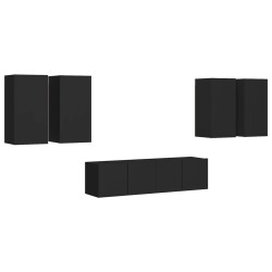 vidaXL Set de muebles de salón TV 6 piezas madera de ingeniería negro