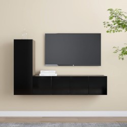 vidaXL Set de muebles de salón TV 3 pzas madera de ingeniería negro