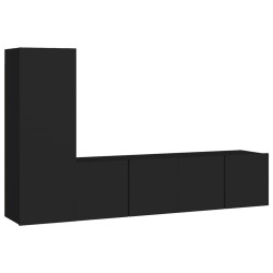 vidaXL Set de muebles de salón TV 3 pzas madera de ingeniería negro