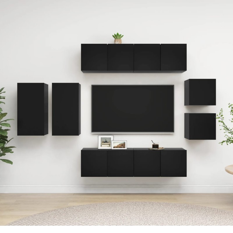 vidaXL Set de muebles de salón TV 8 piezas madera ingeniería negro