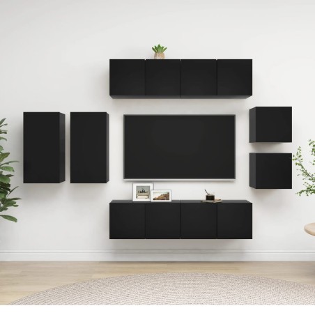vidaXL Set de muebles de salón TV 8 piezas madera ingeniería negro