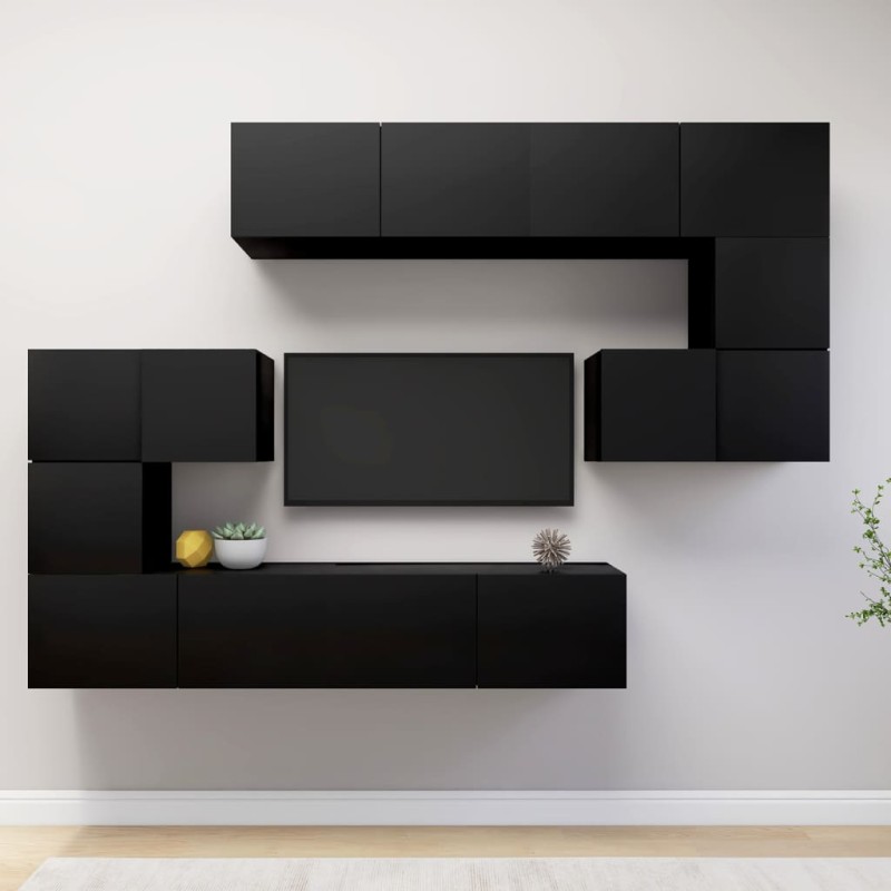 vidaXL Set de muebles de salón TV 8 piezas madera ingeniería negro vidaXL Set de muebles de salón TV 8 piezas madera ingeniería negro