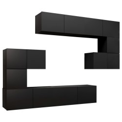 vidaXL Set de muebles de salón TV 8 piezas madera ingeniería negro