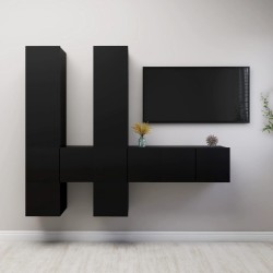 vidaXL Set de muebles de salón TV 7 piezas madera ingeniería negro