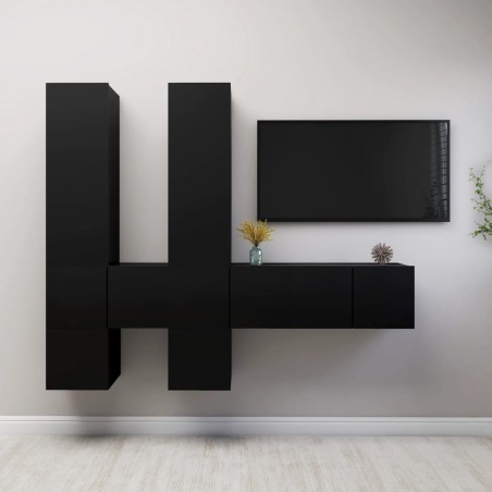 vidaXL Set de muebles de salón TV 7 piezas madera ingeniería negro